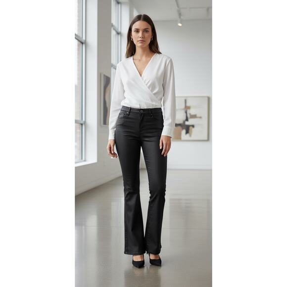 Kut from the Kloth Womens 6 Ana High Rise Flare Black Coated Pants KP1528MA8 - Picture 1 of 11